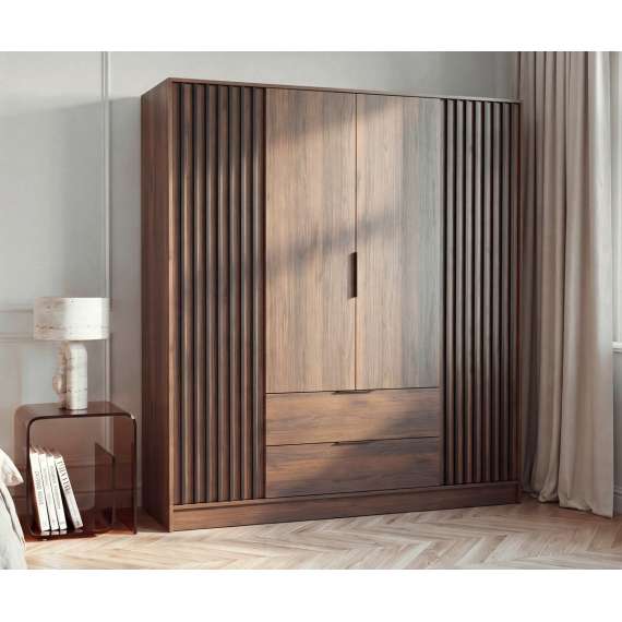 Garderobeskap Nelly 205x200 cm - 4 dører - 2 skuffer - Spiler