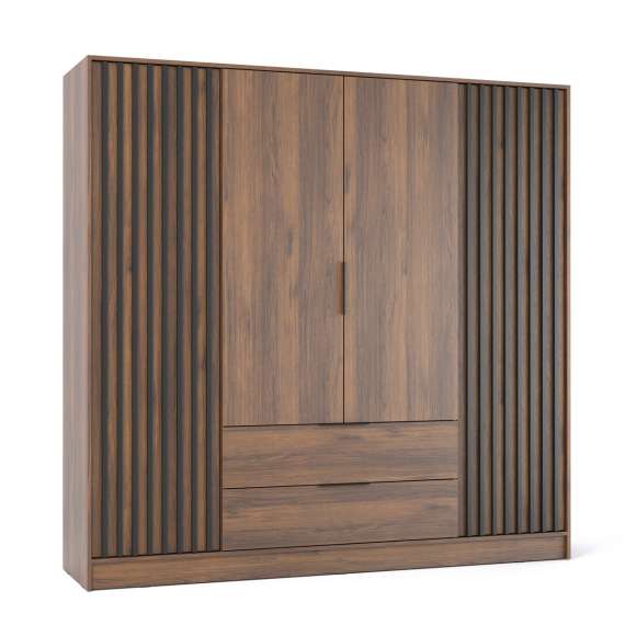 Garderobeskap Nelly 205x200 cm - 4 dører - 2 skuffer - Spiler