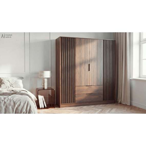 Garderobeskap Nelly 205x200 cm - 4 dører - 2 skuffer - Spiler