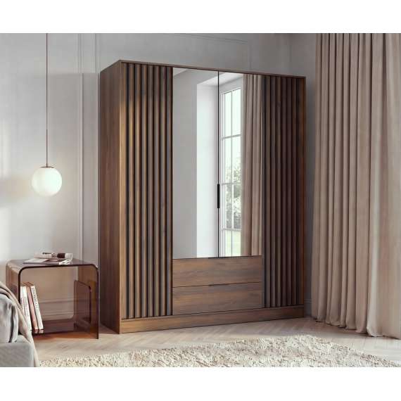 Garderobeskap Nelly 205x200 cm - 4 dører - 2 skuffer - Spiler