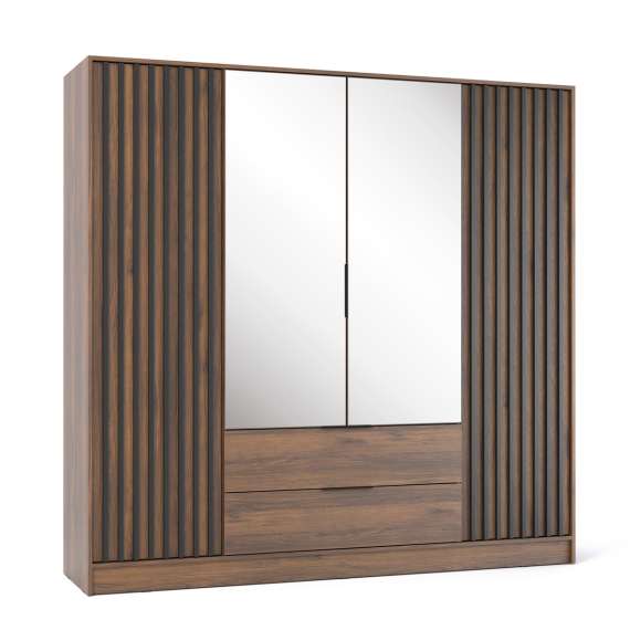 Garderobeskap Nelly 205x200 cm - 4 dører - 2 skuffer - Spiler
