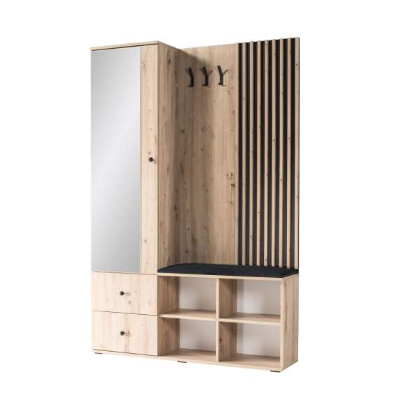 Garderobe til entré Cali 129x195 cm - eik og sort - speil