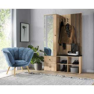 Garderobe til entré Cali 129x195 cm - eik og sort - speil