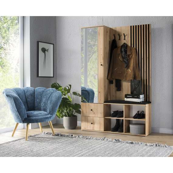 Garderobe til entré Cali 129x195 cm - eik og sort - speil