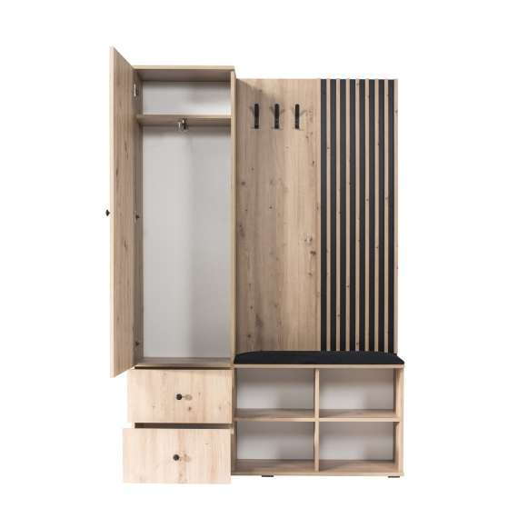 Garderobe til entré Cali 129x195 cm - eik og sort - speil
