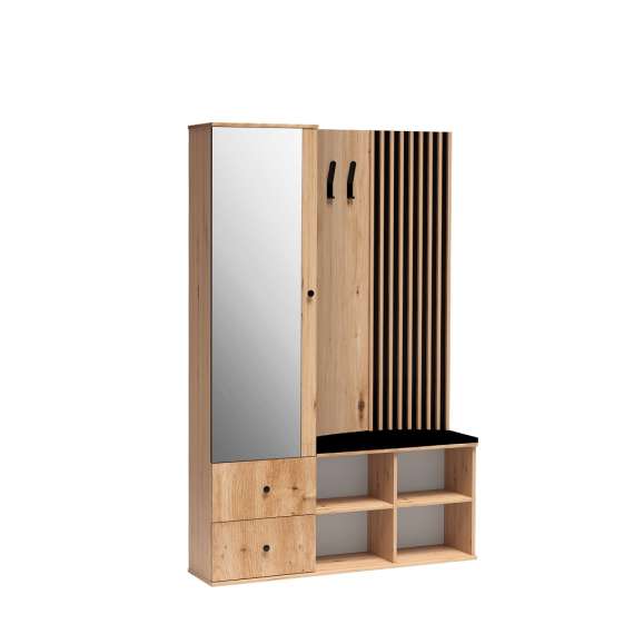 Garderobe til entré Cali 129x195 cm - eik og sort - speil