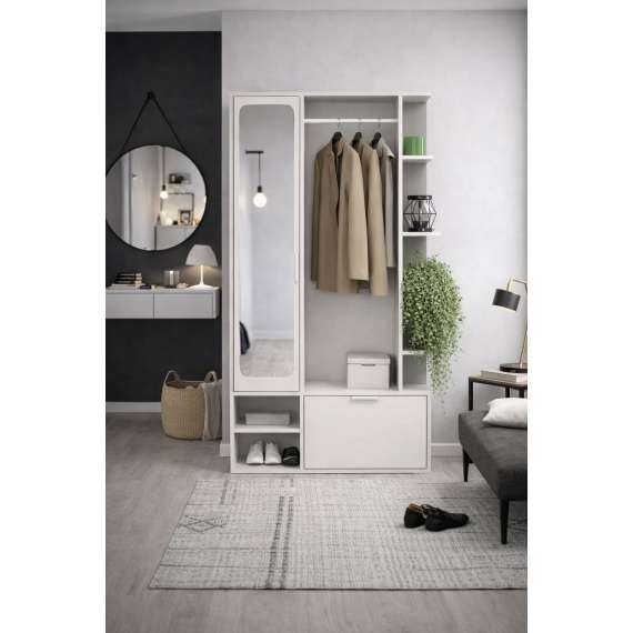 Garderobe til entré Nala 100x190 cm - hvit - speil