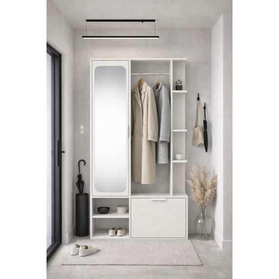Garderobe til entré Nala 100x190 cm - hvit - speil