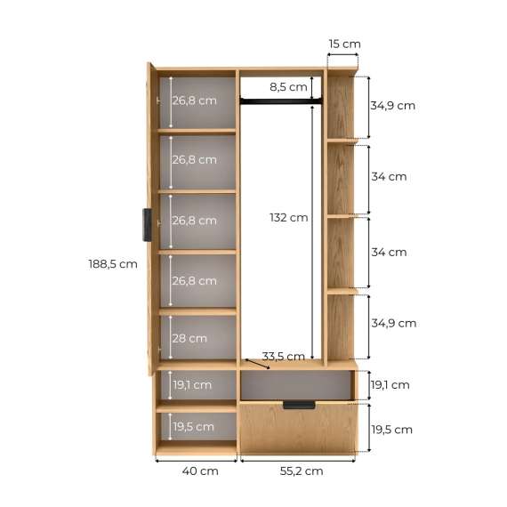 Garderobe til entré Nala 100x190 cm - cashmere - speil