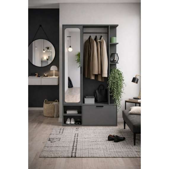 Garderobe til entré Nala 100x190 cm - mørk grå - speil
