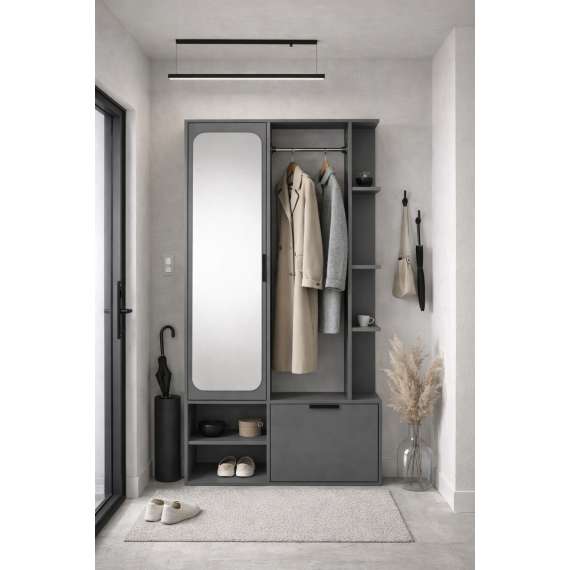 Garderobe til entré Nala 100x190 cm - mørk grå - speil