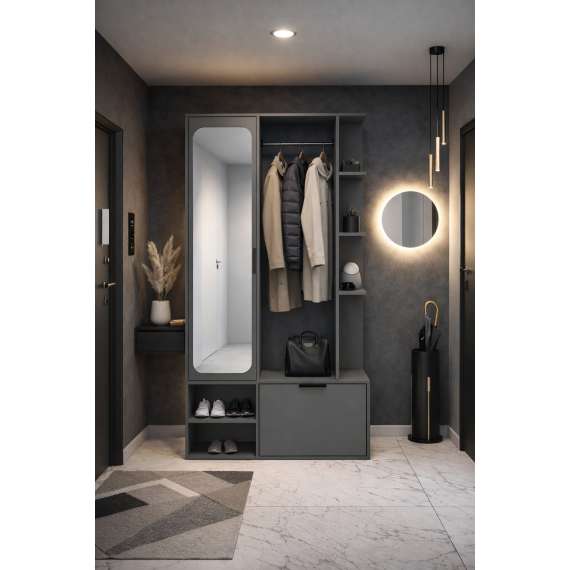 Garderobe til entré Nala 100x190 cm - mørk grå - speil