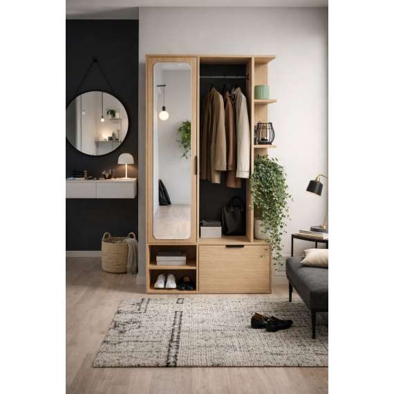 Garderobe til entré Nala 100x190 cm - eik - speil