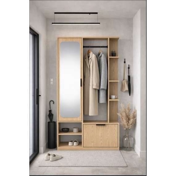 Garderobe til entré Nala 100x190 cm - eik - speil