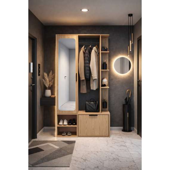 Garderobe til entré Nala 100x190 cm - eik - speil