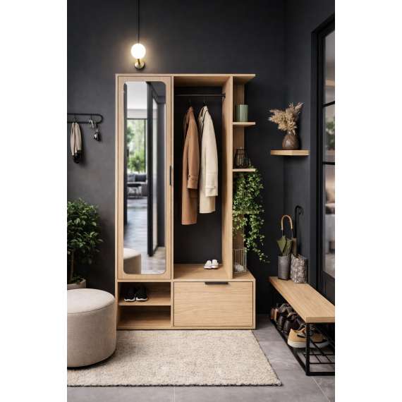 Garderobe til entré Nala 100x190 cm - eik - speil
