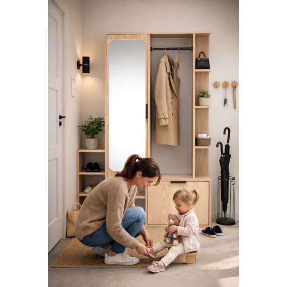 Garderobe til entré Nala 100x190 cm - eik - speil