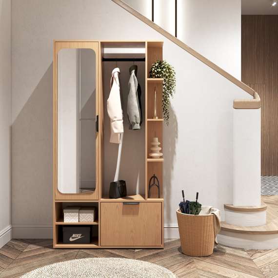 Garderobe til entré Nala 100x190 cm - eik - speil