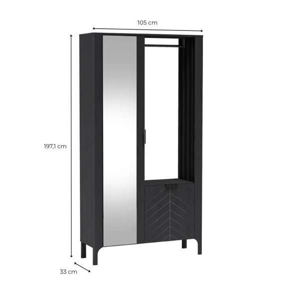 Garderobe til entré Malumi 105x197 cm - sort eik - speil