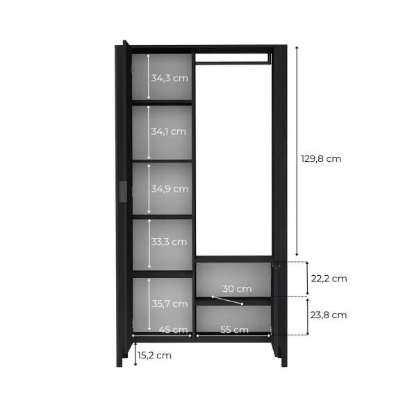 Garderobe til entré Malumi 105x197 cm - sort eik - speil