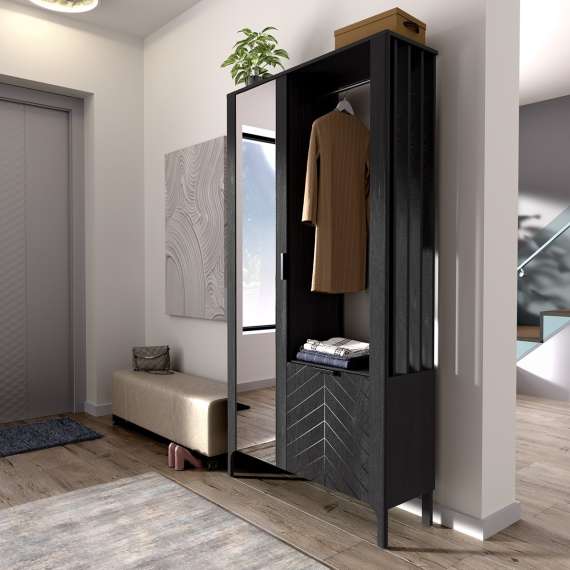 Garderobe til entré Malumi 105x197 cm - sort eik - speil