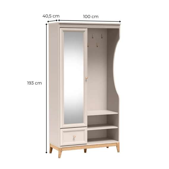 Garderobe til entré Windsor 100x193 cm - sort eik - speil