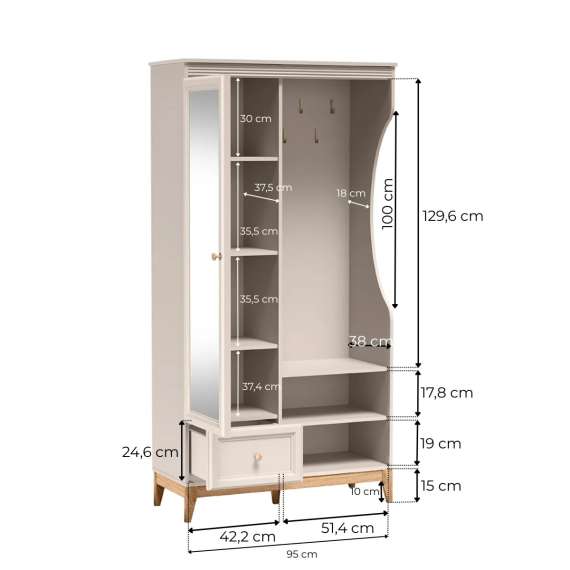 Garderobe til entré Windsor 100x193 cm - sort eik - speil