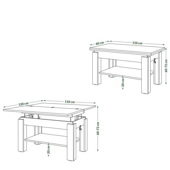 Sofabord BRAWO 110x60-120x60-72 cm - valnøtt - hev/senk