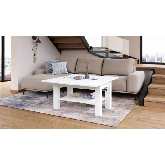 Sofabord BRAWO 110x60-120x60-72 cm - hvit matt - hev/senk