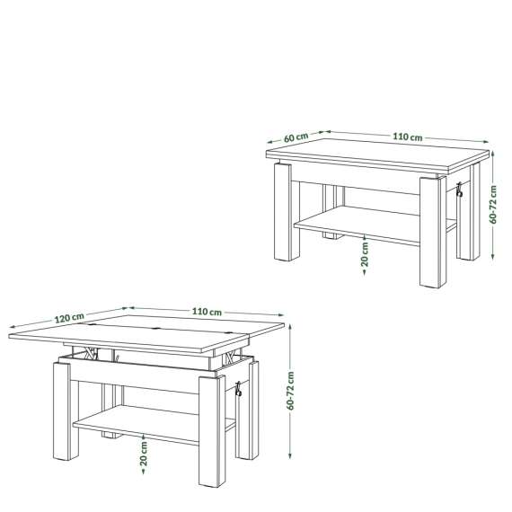Sofabord BRAWO 110x60-120x60-72 cm - hvit matt - hev/senk
