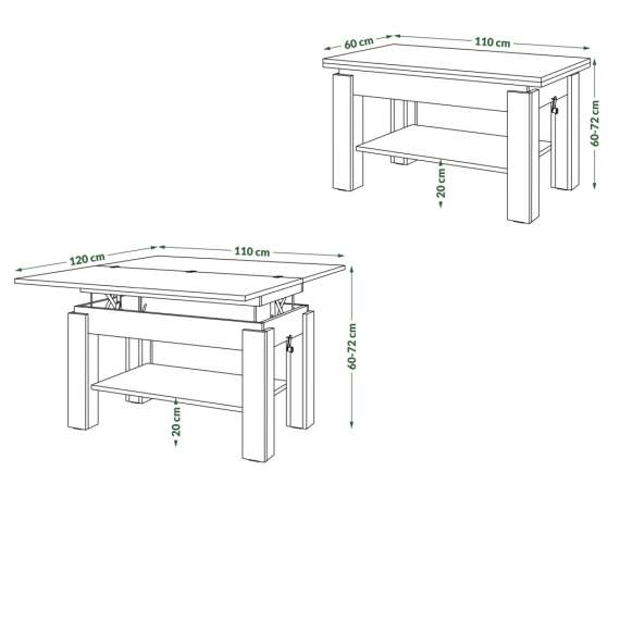 Sofabord BRAWO 110x60-120x60-72 cm - eik sonoma - hev/senk