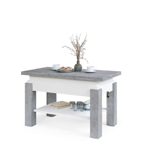 Sofabord BRAWO 110x60-120x60-72 cm - betong - hvit matt - hev/senk