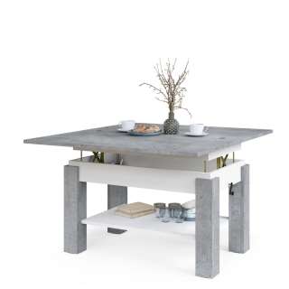 Sofabord BRAWO 110x60-120x60-72 cm - betong - hvit matt - hev/senk