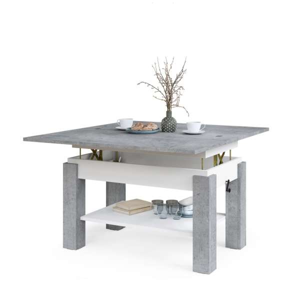 Sofabord BRAWO 110x60-120x60-72 cm - betong - hvit matt - hev/senk