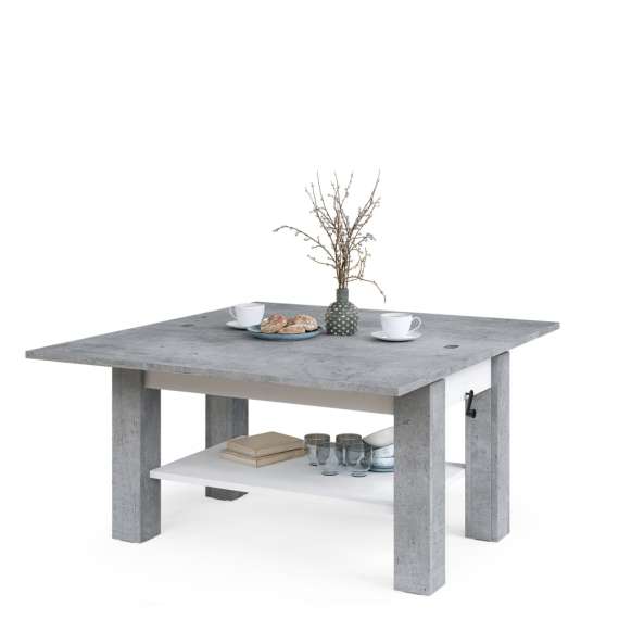 Sofabord BRAWO 110x60-120x60-72 cm - betong - hvit matt - hev/senk