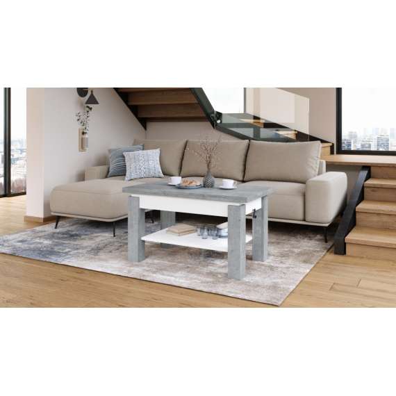 Sofabord BRAWO 110x60-120x60-72 cm - betong - hvit matt - hev/senk