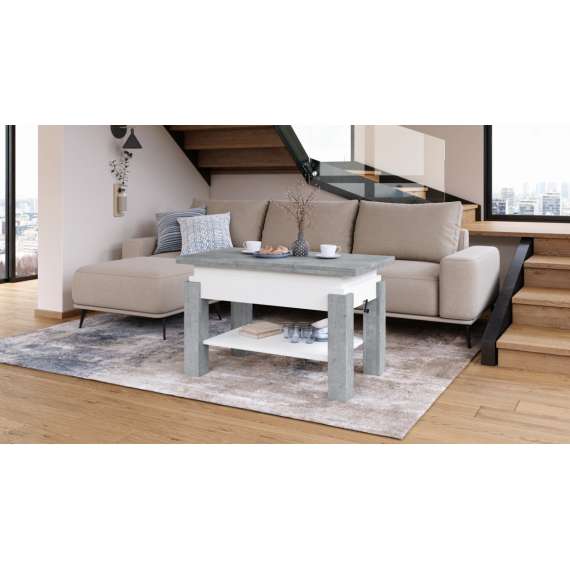Sofabord BRAWO 110x60-120x60-72 cm - betong - hvit matt - hev/senk