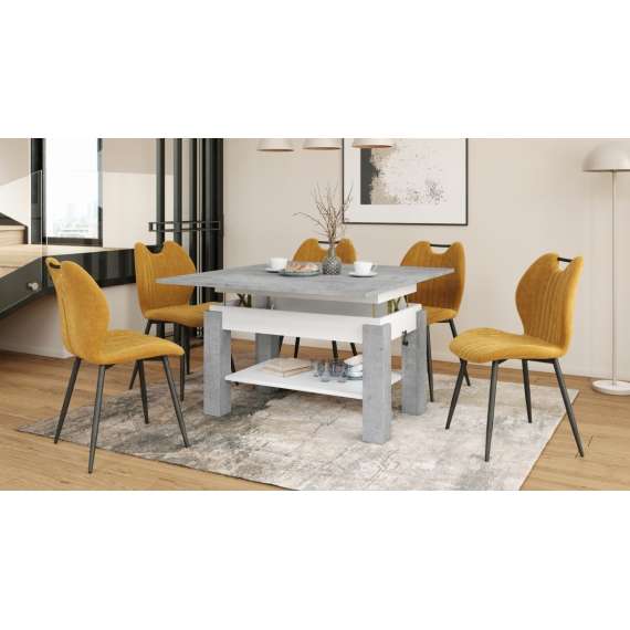 Sofabord BRAWO 110x60-120x60-72 cm - betong - hvit matt - hev/senk