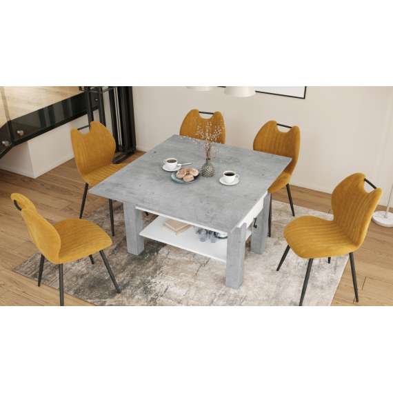 Sofabord BRAWO 110x60-120x60-72 cm - betong - hvit matt - hev/senk
