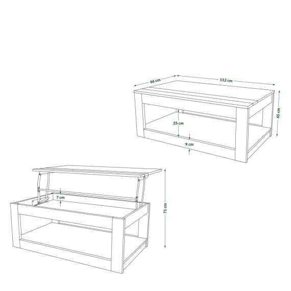 Sofabord LUSSO 112x60x 45-71 cm - hvit matt - svart matt - hylle - oppbevaringsplass