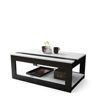 Sofabord LUSSO 112x60x 45-71 cm - hvit matt - svart matt - hylle - oppbevaringsplass