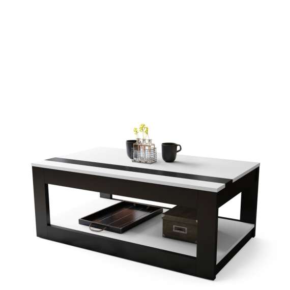 Sofabord LUSSO 112x60x 45-71 cm - hvit matt - svart matt - hylle - oppbevaringsplass
