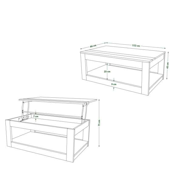 Sofabord LUSSO 112x60x 45-71 cm - eik wotan - hvit matt - hylle - oppbevaringsplass