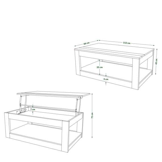 Sofabord LUSSO 112x60x 45-71 cm - betong - svart matt - hylle - oppbevaringsplass