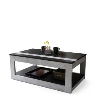 Sofabord LUSSO 112x60x 45-71 cm - betong - svart matt - hylle - oppbevaringsplass
