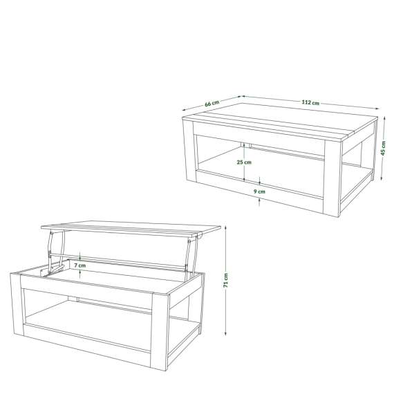 Sofabord LUSSO 112x60x 45-71 cm - svart matt - eik artisan - hylle - oppbevaringsplass