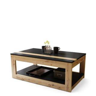 Sofabord LUSSO 112x60x 45-71 cm - svart matt - eik artisan - hylle - oppbevaringsplass