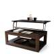 Sofabord LUSSO 112x60x 45-71 cm - svart matt - eik brun - hylle - oppbevaringsplass