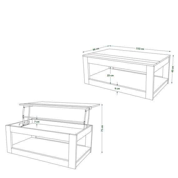 Sofabord LUSSO 112x60x 45-71 cm - svart matt - eik brun - hylle - oppbevaringsplass