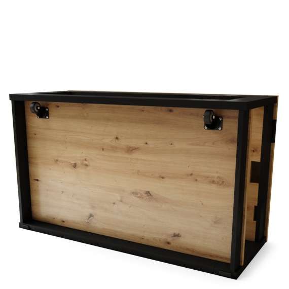Sofabord LUSSO 112x60x 45-71 cm eik artisan - svart matt - hylle - oppbevaringsplass